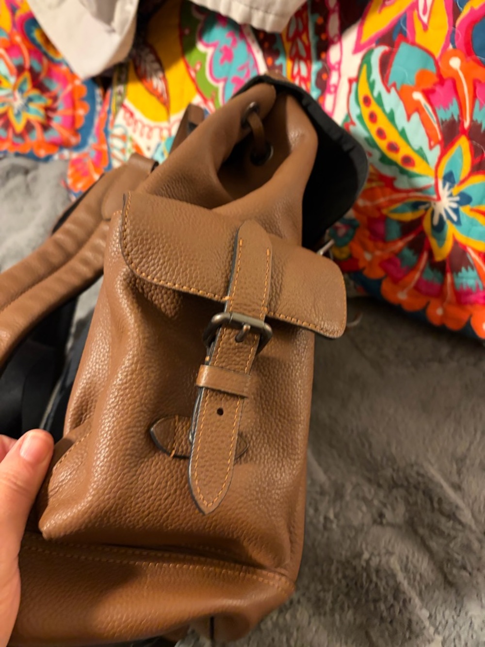 Coach Pebbled Leather Drawstring Backpack - Brown - Picture 6 of 10